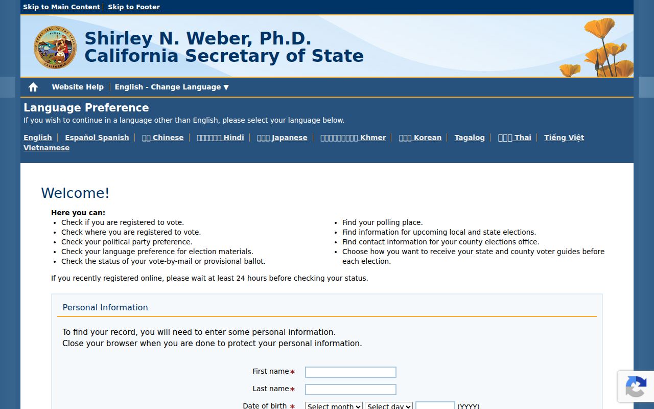 Ontario residents directory California voter status lookup
