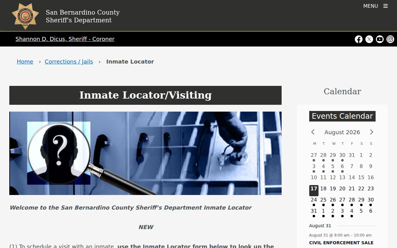 Ontario neighbors directory San Bernardino County inmate locator