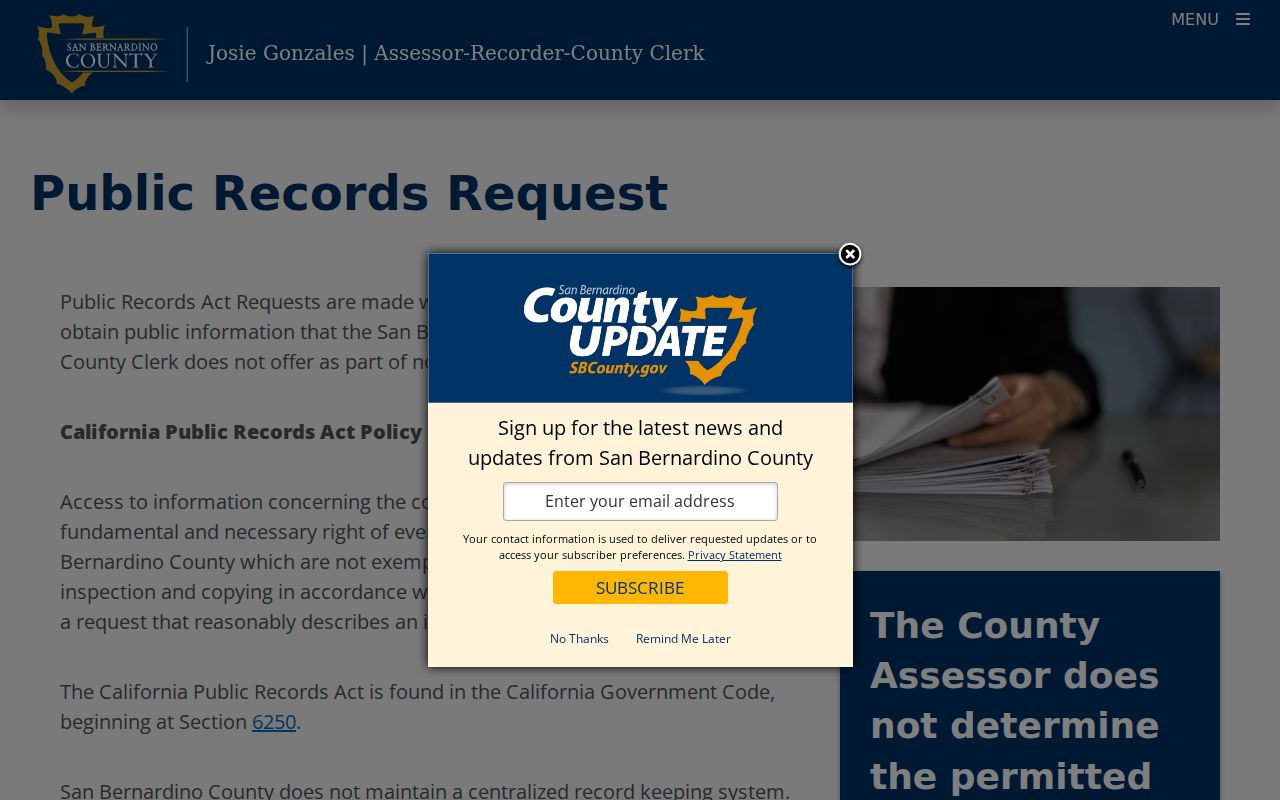 Ontario previous residents county public records request