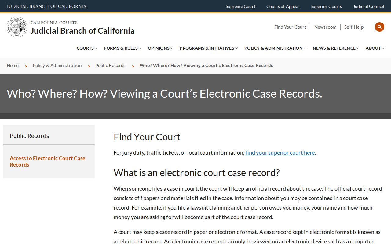 Ontario resident lookup California court access rules