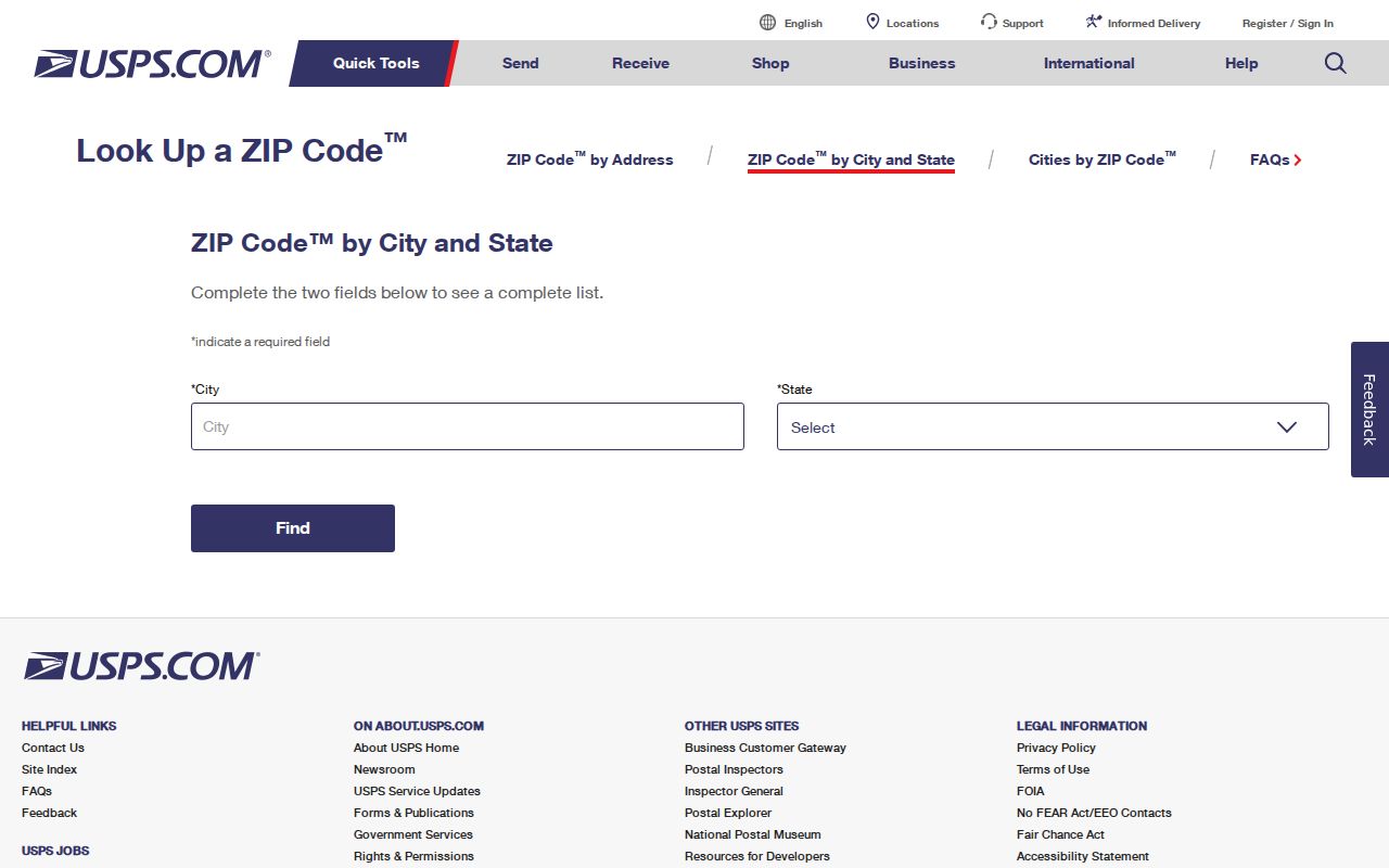 Ontario ZIP code USPS lookup form