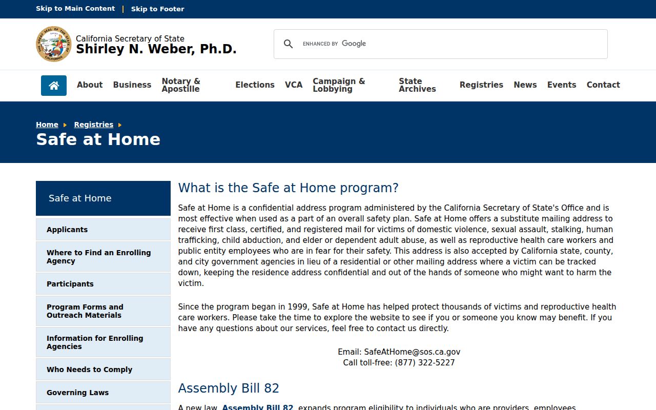 Ontario ZIP code California Safe at Home address confidentiality